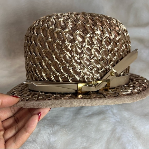 Vintage tan wicker bowling hat neutral 60s retro summer short brim vacay cap - Picture 4 of 8